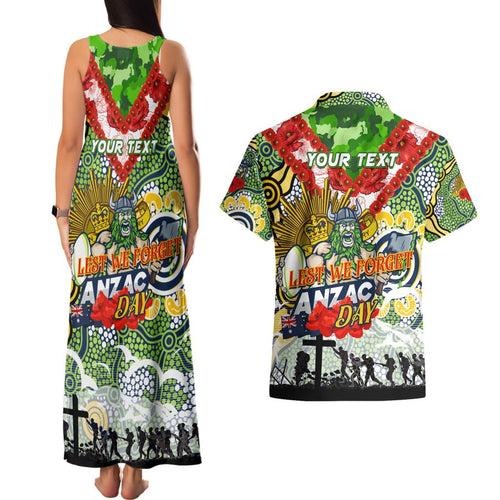 Personalised Raiders ANZAC Day Couples Matching Tank Maxi Dress and Hawaiian Shirt Aboriginal Rising Sun