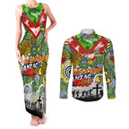 Personalised Raiders ANZAC Day Couples Matching Tank Maxi Dress and Long Sleeve Button Shirt Aboriginal Rising Sun