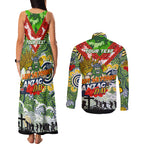 Personalised Raiders ANZAC Day Couples Matching Tank Maxi Dress and Long Sleeve Button Shirt Aboriginal Rising Sun