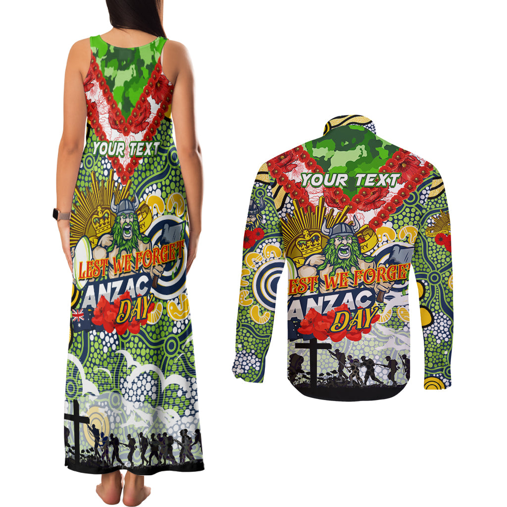 Personalised Raiders ANZAC Day Couples Matching Tank Maxi Dress and Long Sleeve Button Shirt Aboriginal Rising Sun