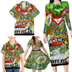 Personalised Raiders ANZAC Day Family Matching Long Sleeve Bodycon Dress and Hawaiian Shirt Aboriginal Rising Sun