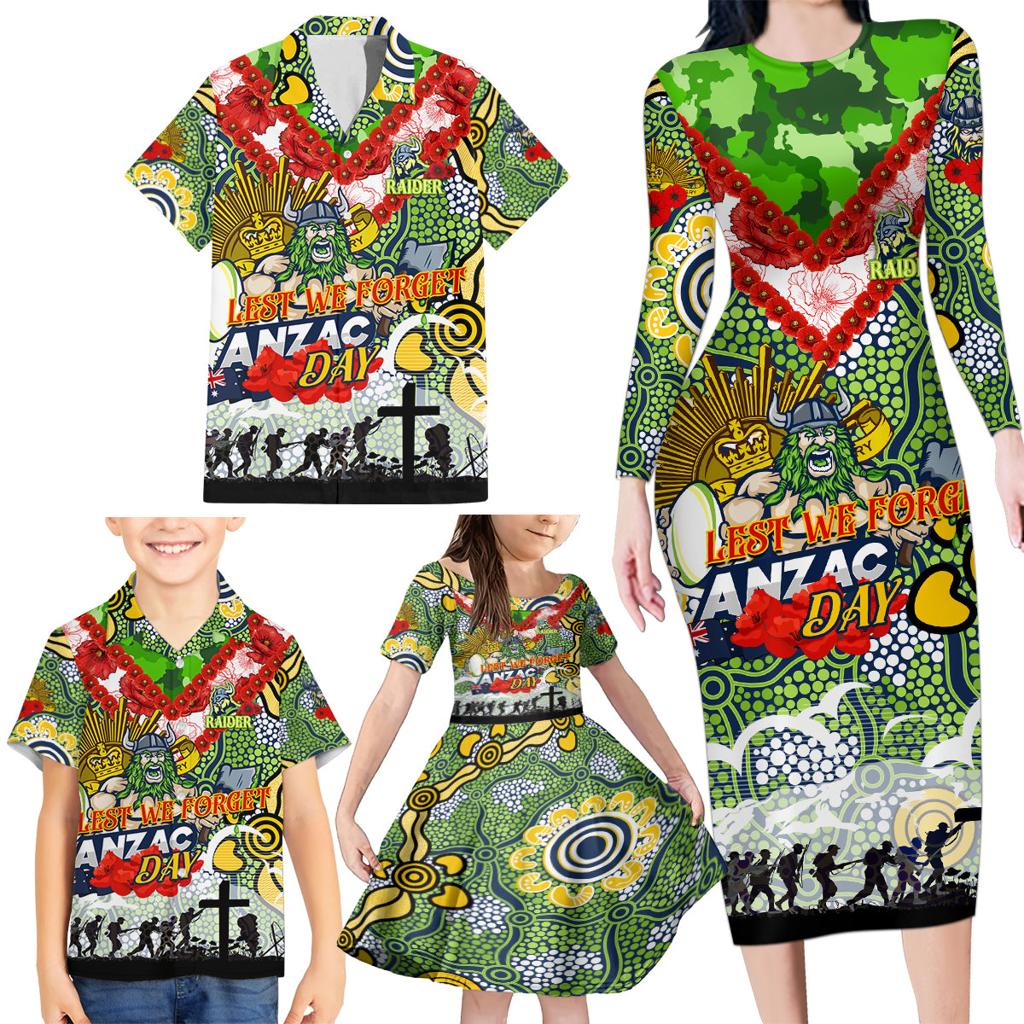 Personalised Raiders ANZAC Day Family Matching Long Sleeve Bodycon Dress and Hawaiian Shirt Aboriginal Rising Sun