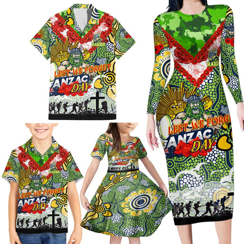 Personalised Raiders ANZAC Day Family Matching Long Sleeve Bodycon Dress and Hawaiian Shirt Aboriginal Rising Sun