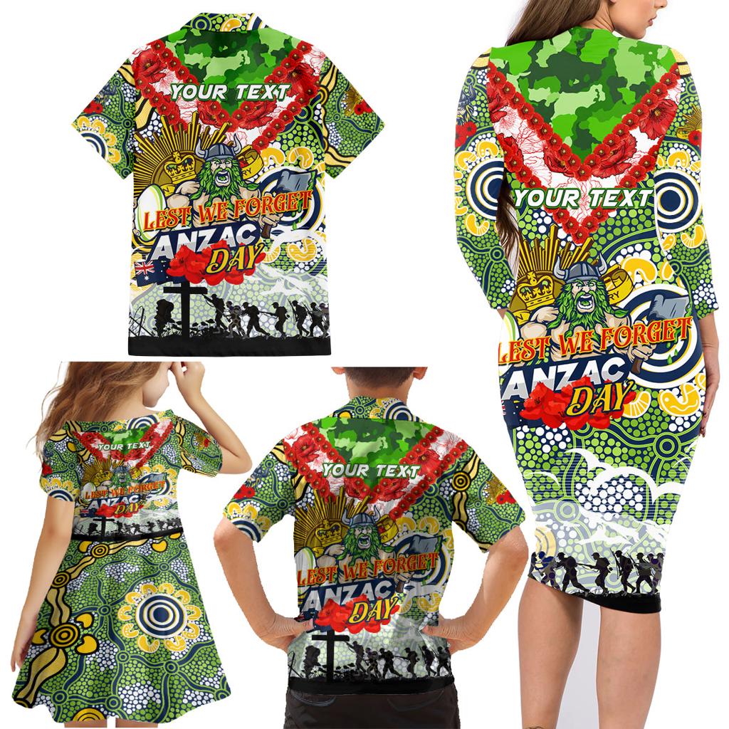 Personalised Raiders ANZAC Day Family Matching Long Sleeve Bodycon Dress and Hawaiian Shirt Aboriginal Rising Sun