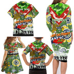 Personalised Raiders ANZAC Day Family Matching Long Sleeve Bodycon Dress and Hawaiian Shirt Aboriginal Rising Sun