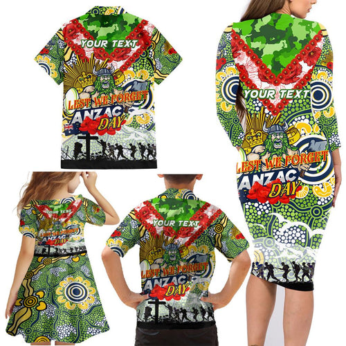 Personalised Raiders ANZAC Day Family Matching Long Sleeve Bodycon Dress and Hawaiian Shirt Aboriginal Rising Sun