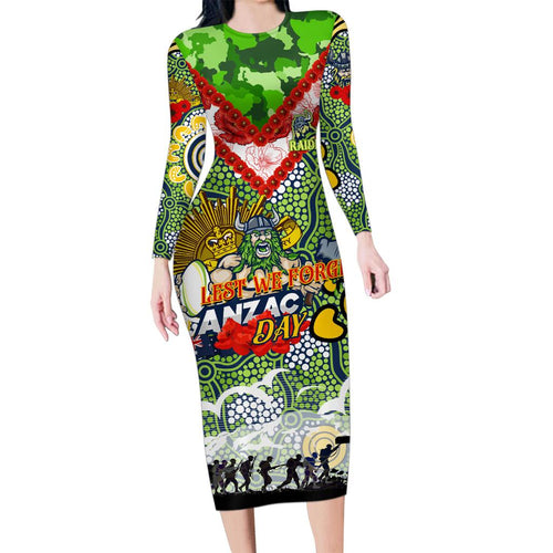 Personalised Raiders ANZAC Day Family Matching Long Sleeve Bodycon Dress and Hawaiian Shirt Aboriginal Rising Sun