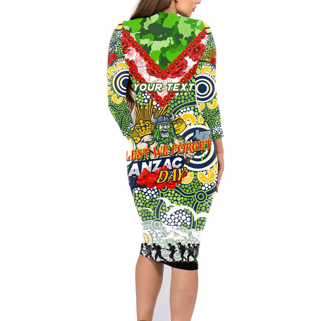 Personalised Raiders ANZAC Day Family Matching Long Sleeve Bodycon Dress and Hawaiian Shirt Aboriginal Rising Sun