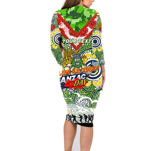 Personalised Raiders ANZAC Day Family Matching Long Sleeve Bodycon Dress and Hawaiian Shirt Aboriginal Rising Sun
