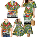 Personalised Raiders ANZAC Day Family Matching Mermaid Dress and Hawaiian Shirt Aboriginal Rising Sun