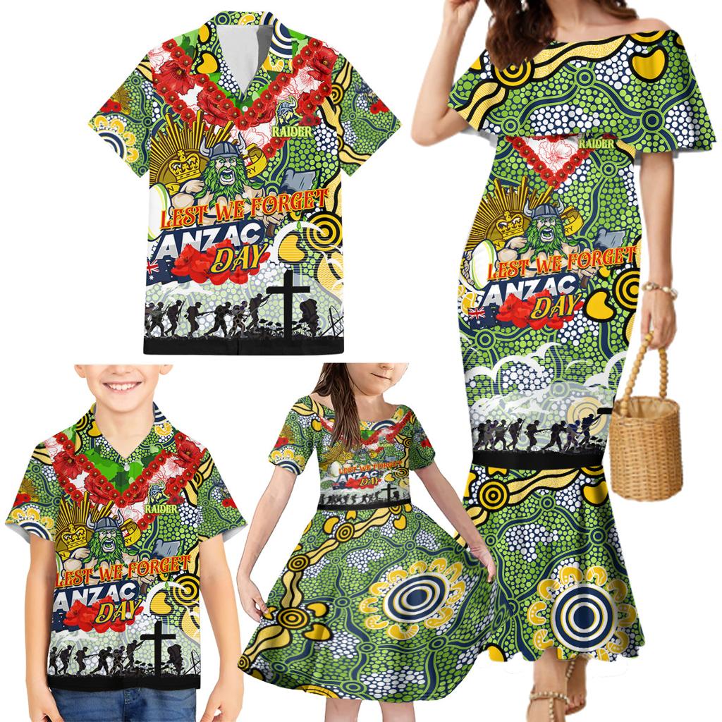 Personalised Raiders ANZAC Day Family Matching Mermaid Dress and Hawaiian Shirt Aboriginal Rising Sun