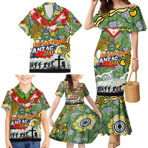 Personalised Raiders ANZAC Day Family Matching Mermaid Dress and Hawaiian Shirt Aboriginal Rising Sun