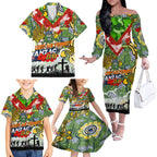 Personalised Raiders ANZAC Day Family Matching Off The Shoulder Long Sleeve Dress and Hawaiian Shirt Aboriginal Rising Sun