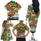 Personalised Raiders ANZAC Day Family Matching Off The Shoulder Long Sleeve Dress and Hawaiian Shirt Aboriginal Rising Sun