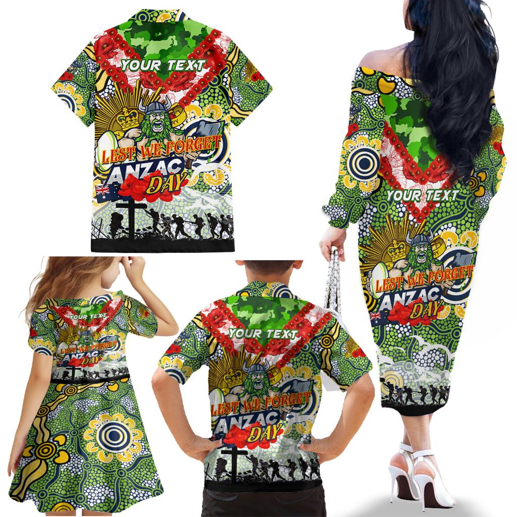 Personalised Raiders ANZAC Day Family Matching Off The Shoulder Long Sleeve Dress and Hawaiian Shirt Aboriginal Rising Sun