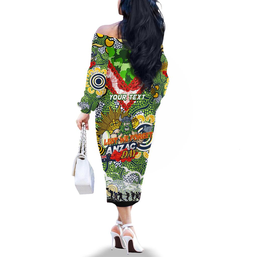 Personalised Raiders ANZAC Day Family Matching Off The Shoulder Long Sleeve Dress and Hawaiian Shirt Aboriginal Rising Sun