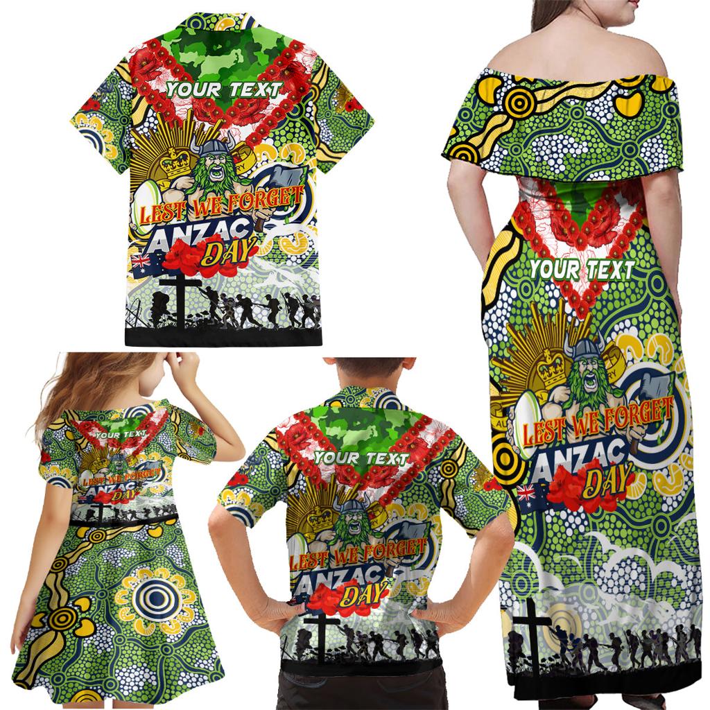 Personalised Raiders ANZAC Day Family Matching Off Shoulder Maxi Dress and Hawaiian Shirt Aboriginal Rising Sun