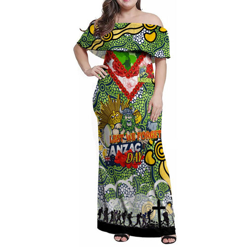 Personalised Raiders ANZAC Day Family Matching Off Shoulder Maxi Dress and Hawaiian Shirt Aboriginal Rising Sun