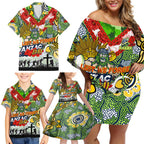 Personalised Raiders ANZAC Day Family Matching Off Shoulder Short Dress and Hawaiian Shirt Aboriginal Rising Sun