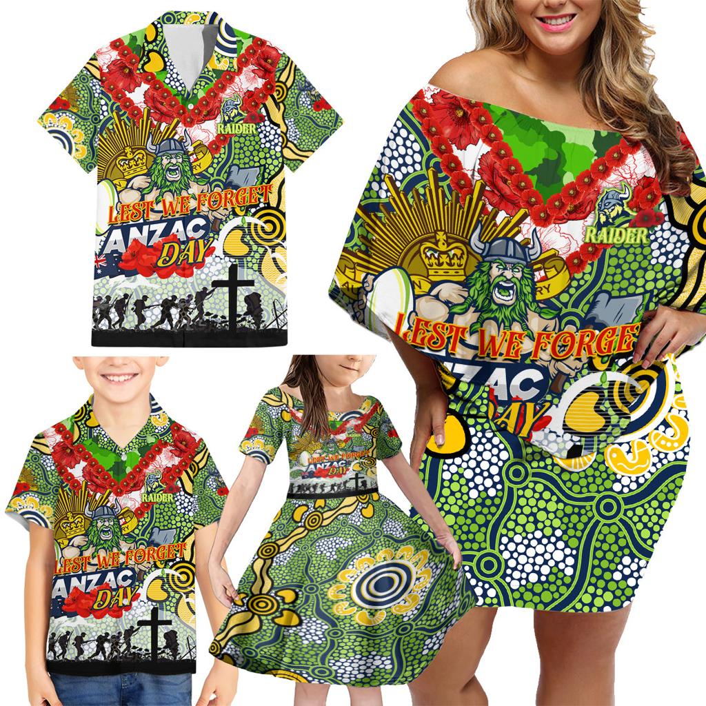 Personalised Raiders ANZAC Day Family Matching Off Shoulder Short Dress and Hawaiian Shirt Aboriginal Rising Sun