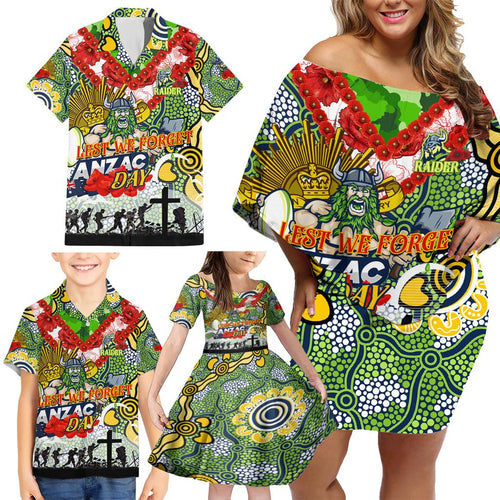 Personalised Raiders ANZAC Day Family Matching Off Shoulder Short Dress and Hawaiian Shirt Aboriginal Rising Sun