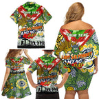 Personalised Raiders ANZAC Day Family Matching Off Shoulder Short Dress and Hawaiian Shirt Aboriginal Rising Sun