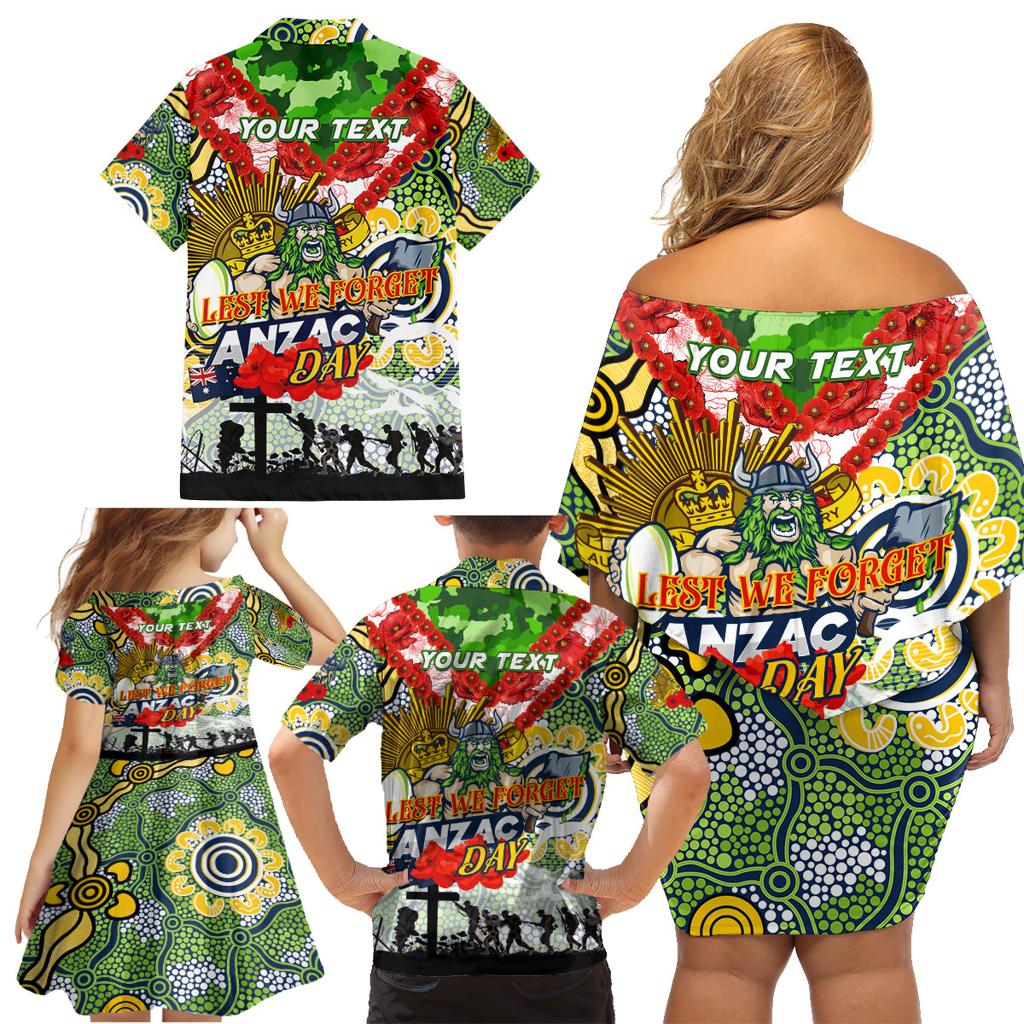 Personalised Raiders ANZAC Day Family Matching Off Shoulder Short Dress and Hawaiian Shirt Aboriginal Rising Sun