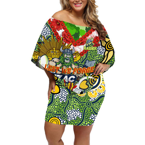 Personalised Raiders ANZAC Day Family Matching Off Shoulder Short Dress and Hawaiian Shirt Aboriginal Rising Sun