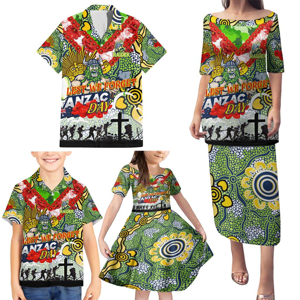 Personalised Raiders ANZAC Day Family Matching Puletasi and Hawaiian Shirt Aboriginal Rising Sun