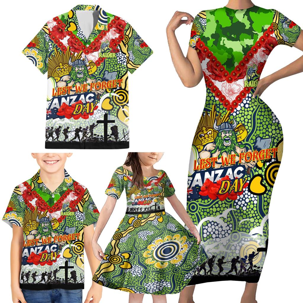 Personalised Raiders ANZAC Day Family Matching Short Sleeve Bodycon Dress and Hawaiian Shirt Aboriginal Rising Sun