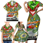 Personalised Raiders ANZAC Day Family Matching Short Sleeve Bodycon Dress and Hawaiian Shirt Aboriginal Rising Sun