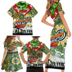 Personalised Raiders ANZAC Day Family Matching Short Sleeve Bodycon Dress and Hawaiian Shirt Aboriginal Rising Sun