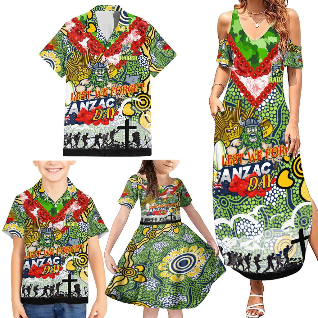 Personalised Raiders ANZAC Day Family Matching Summer Maxi Dress and Hawaiian Shirt Aboriginal Rising Sun