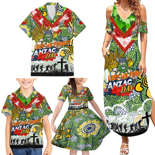 Personalised Raiders ANZAC Day Family Matching Summer Maxi Dress and Hawaiian Shirt Aboriginal Rising Sun
