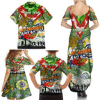 Personalised Raiders ANZAC Day Family Matching Summer Maxi Dress and Hawaiian Shirt Aboriginal Rising Sun
