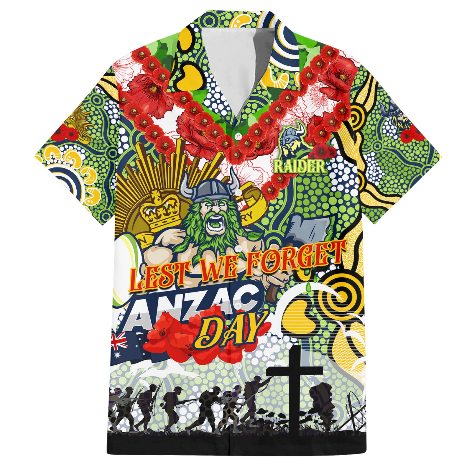 Personalised Raiders ANZAC Day Hawaiian Shirt Aboriginal Rising Sun