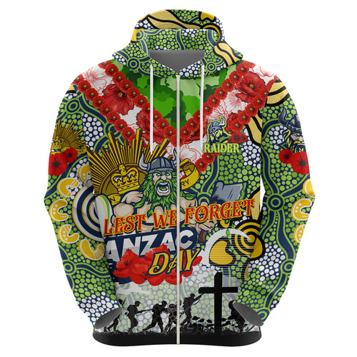 Personalised Raiders ANZAC Day Hoodie Aboriginal Rising Sun