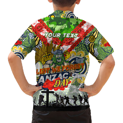 Personalised Raiders ANZAC Day Kid Hawaiian Shirt Aboriginal Rising Sun