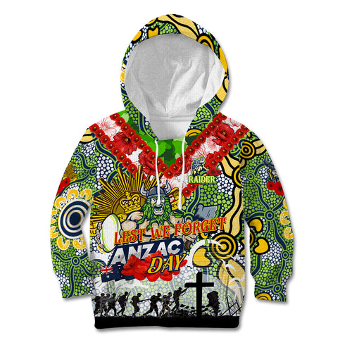 Personalised Raiders ANZAC Day Kid Hoodie Aboriginal Rising Sun