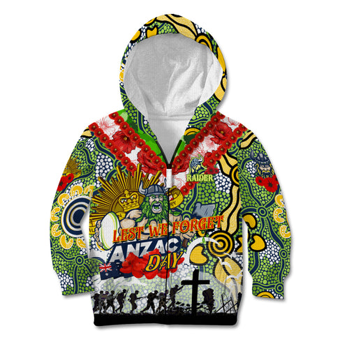 Personalised Raiders ANZAC Day Kid Hoodie Aboriginal Rising Sun