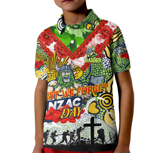 Personalised Raiders ANZAC Day Kid Polo Shirt Aboriginal Rising Sun