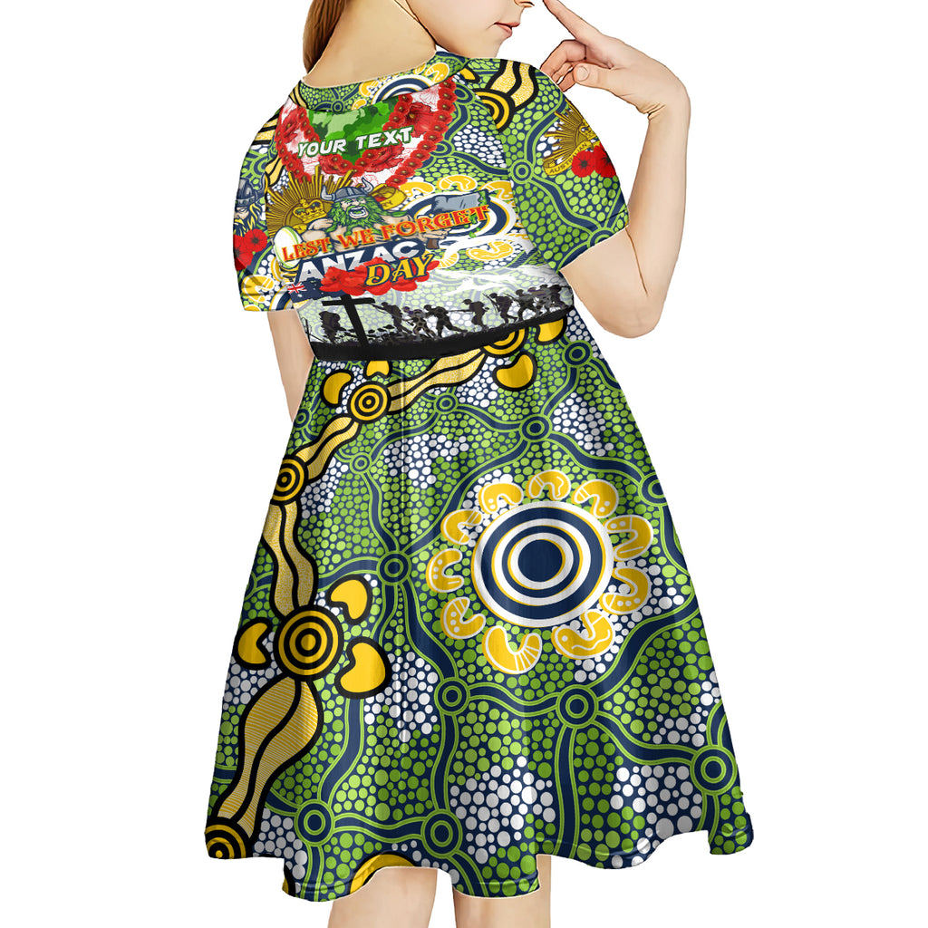 Personalised Raiders ANZAC Day Kid Short Sleeve Dress Aboriginal Rising Sun