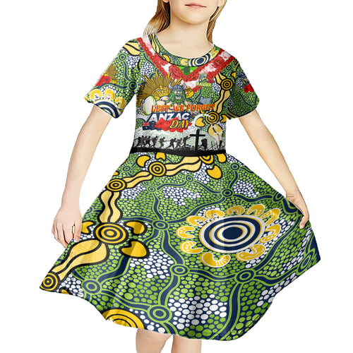 Personalised Raiders ANZAC Day Kid Short Sleeve Dress Aboriginal Rising Sun