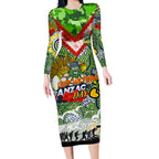 Personalised Raiders ANZAC Day Long Sleeve Bodycon Dress Aboriginal Rising Sun