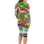 Personalised Raiders ANZAC Day Long Sleeve Bodycon Dress Aboriginal Rising Sun
