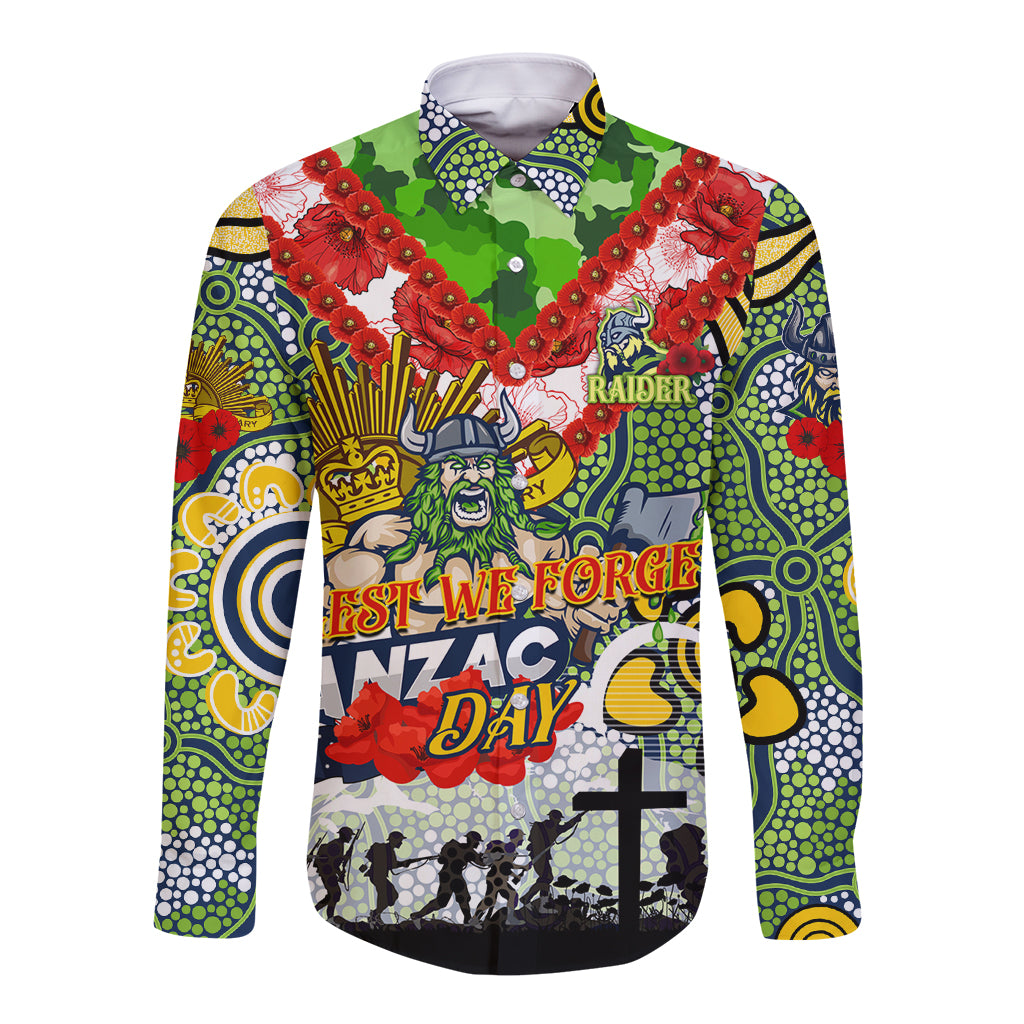 Personalised Raiders ANZAC Day Long Sleeve Button Shirt Aboriginal Rising Sun