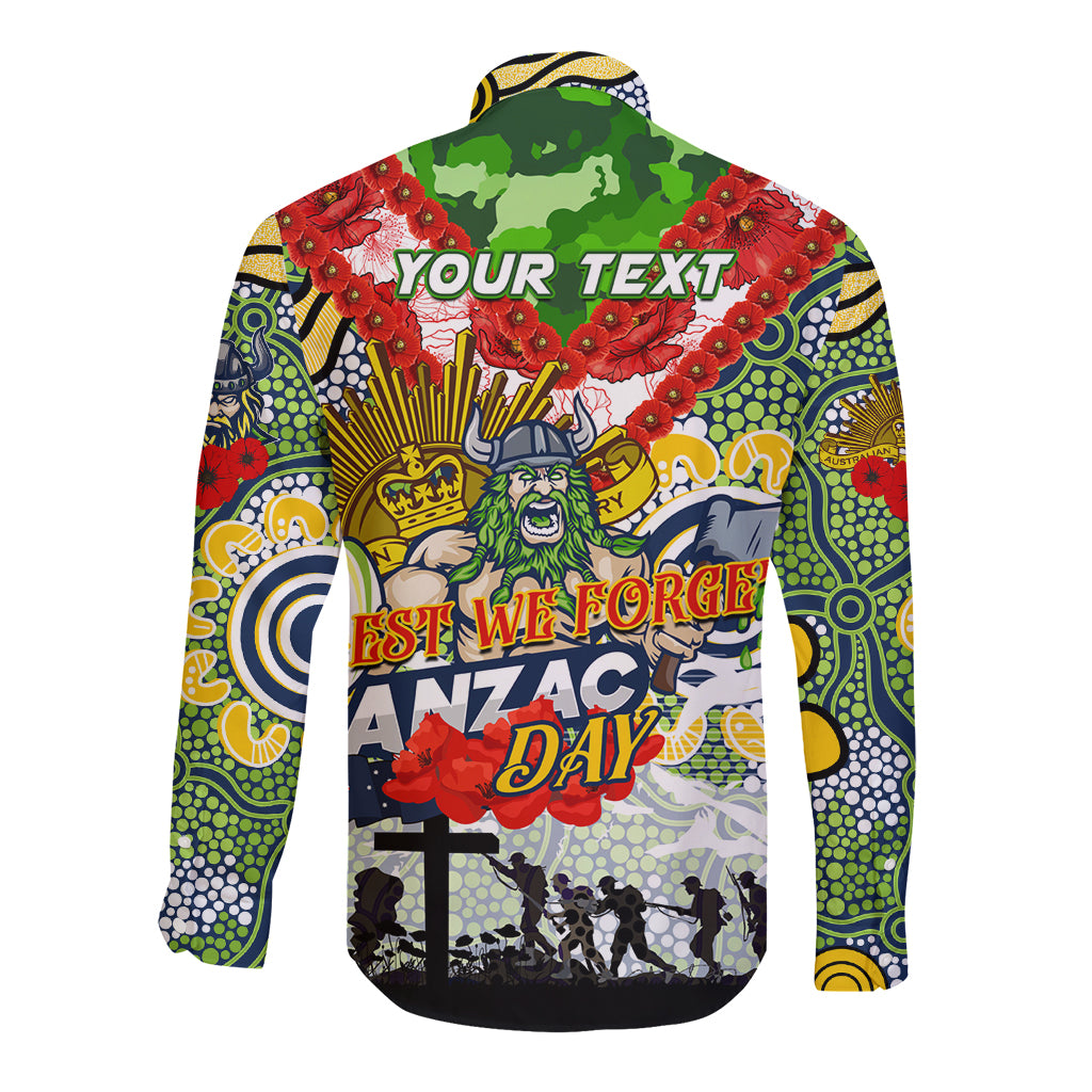 Personalised Raiders ANZAC Day Long Sleeve Button Shirt Aboriginal Rising Sun