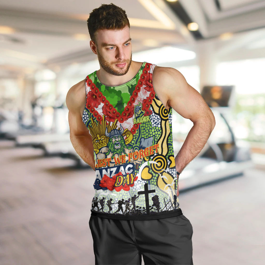 Personalised Raiders ANZAC Day Men Tank Top Aboriginal Rising Sun