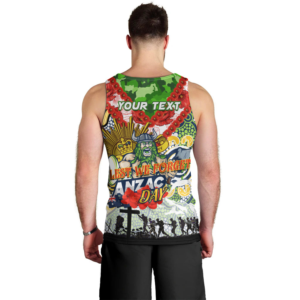 Personalised Raiders ANZAC Day Men Tank Top Aboriginal Rising Sun