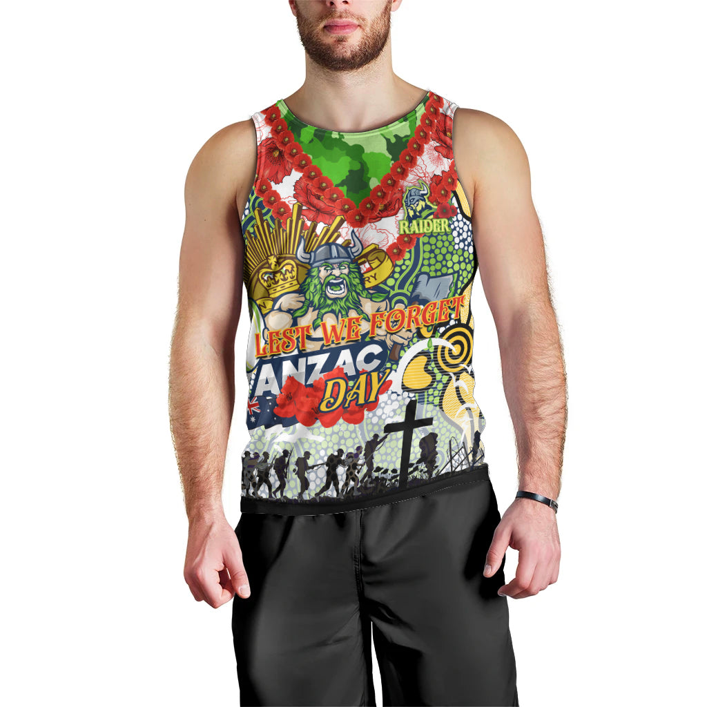 Personalised Raiders ANZAC Day Men Tank Top Aboriginal Rising Sun